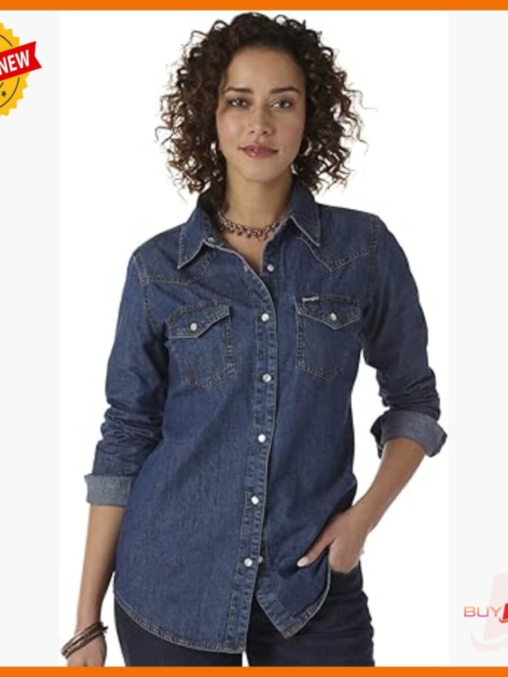 Long Sleeve Denim Snap Shirt Regular Fit Western Style